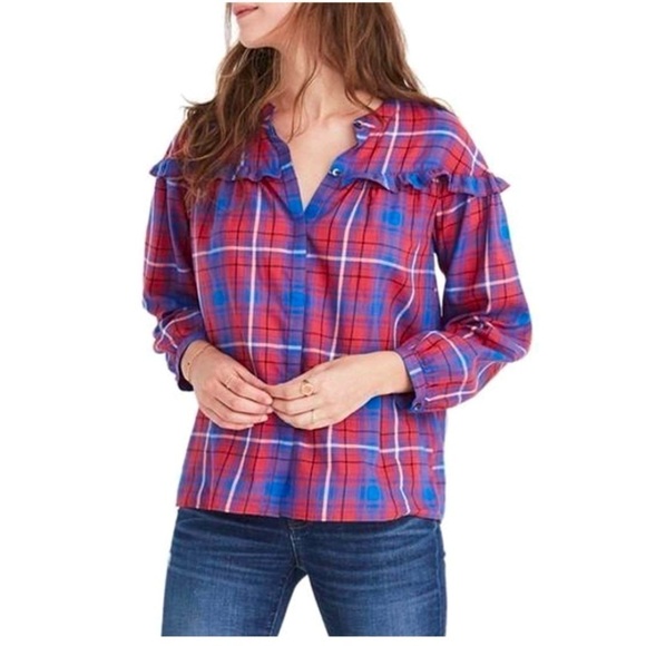 MADEWELL
Plaid Ruffle Shirt In Warm Berry‎ - Picture 1 of 7